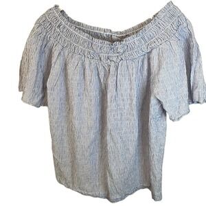 A New Day Women's Off-Shoulder Top Blouse Size L Blue Striped